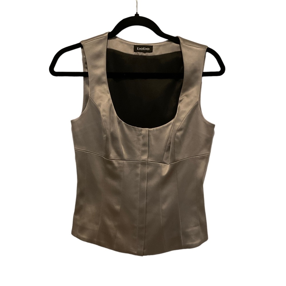 Bebe Fitted silver zip up corset vest top